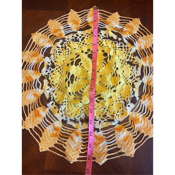 Handmade 16” doily orange yellow spiral retro inspired 70’s - Picture 4 of 4